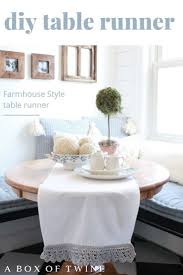 Farmhouse Style Table Runner With Knitted Edge A Box Of Twine In 2020 Farmhouse Style Table Table Style Home Crafts