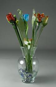 Artificial sea glass peony spray stem use these beautiful silk flowers to create your own flower arrangements, wedding bouquets, bridal flowers. 14 Blown Art Glass Flowers Petals In Vase