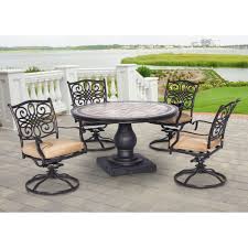 Hanover Monaco 5 Piece Round Patio Dining Set With Four Swivel Rockers And Natural Oat Cushions Mondn5pcsw 4 Patio Dining Set Outdoor Dining Set Patio Dining