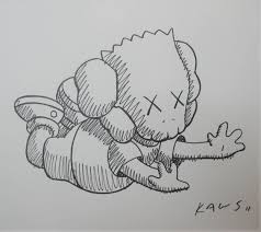 Kaws Drawing Painting Comic Kimpsons Original Bart Artwork Signed Companion Grafitti Banksy Style Kaws Painting Drawings Artwork