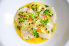 Scallop Crudo With Passion Fruit Celery Leaves Shiso Oil Zen Can Cook Carpaccio Recipe Seafood Recipes Scallop Dishes