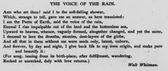 The Voice Of The Rain Walt Whitman Rain Poems Poems Rain Quotes