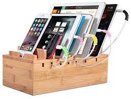 Amazon Com Ollieroo Bamboo Charging Station For 7 Devices Charging Dock Stand Organizer For Cell Ph Cable Organizer Charging Docking Station Charging Station