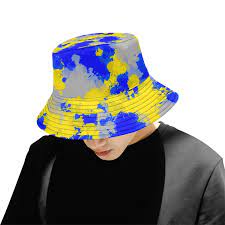 Blue And Yellow Paint Splatter Bucket Hat Yellow Painting Hats Cute Casual Outfits