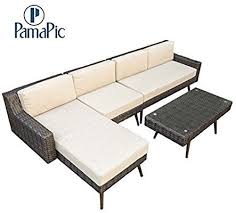 Amazon Com Pamapic Outdoor 4 Pieces Patio Furniture Sets Chaise Longue Pe Rattan Wicker Outdoor Garden Sofa Set Garden Sofa Set Beige Cushions Garden Sofa