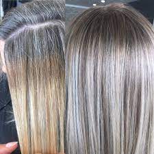 5 Ideas For Blending Gray Hair With Highlights And Lowlights In 2020 Gray Hair Highlights Blending Gray Hair Gray Hair Growing Out