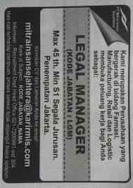 Check spelling or type a new query. Umy On Twitter Pt Mitra Insan Sejahtera Posisi Legal Manager Deadline As Soon As Possible Lowkerumy