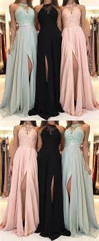 Charming Lace Halter Long Chiffon Split Bridesmaid Dresses Leg Split Formal Evening Par Mint Bridesmaid Dresses Long Bridesmaid Dresses Halter Bridesmaid Dress