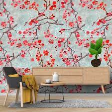 Abstract Cherry Blossom Floral Wallpaper Traditional Non Etsy In 2021 Floral Wallpaper Wallpaper Creative Wall Decor