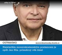 👉  https://moravskoslezsky.denik.cz/zpravy_region/mskraj-nejstarsi-poslanec-jan-sila-spd-pokles-prumerny-vek-volby2025.html  Nejstarším moravskoslezským poslancem je letos stejně jako před čtyřmi lety  pětasedmdesátiletý lékař Jan Síla z SPD, který se ...