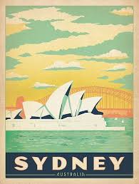 Hip Cool Vintage Poster Depicting The Sydney Opera House In Australia Retro Travel Advertiseme Retro Travel Poster Vintage Postcards Travel Posters Australia