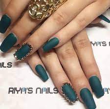 Dark Teal Matte Rhinestones Teal Nails Turquoise Nails Diy Acrylic Nails