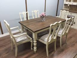 Beautiful Farmhouse Table 6 Chairs Fabric Seats Shabby Chic Oak Pine Rustic New Chair Fabric Farmhouse Table Fabric Seat