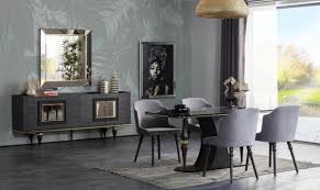 There are 2097 gray dining chairs for sale on etsy, and they cost $342.20 on average. Casa Padrino Luxury Art Deco Dining Room Set Gray Black Brass 1 Dining Room Table With Glass Top In Marble Look 4 Dining Chairs Art Deco Dining Room Furniture