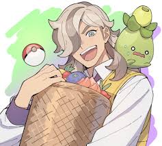 nagiko (mangalove1111), arven (pokemon), smoliv, creatures (company), game  freak, nintendo, pokemon, pokemon (game), pokemon sv, commentary request,  1boy, basket, berry (pokemon), brown hair, grey eyes, hair over one eye,  holding, holding poke