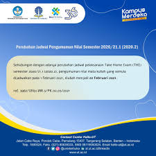 Maybe you would like to learn more about one of these? Universitas Terbuka Sehubungan Dengan Adanya Perubahan Jadwal Pelaksanaan Take Home Exam The Semester 2020 21 1 2020 2 Maka Dengan Ini Kami Sampaikan Bahwa Pengumuman Nilai Mata Kuliah Yang Semula Dijadwalkan Pada Tanggal 1