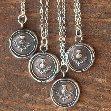Scottish Thistle Wax Seal Necklace Antique Scottish Jewelry In Fine Silver Scottish Thistle Outl Scottish Jewellery Wax Seal Necklace Charm Necklace Silver