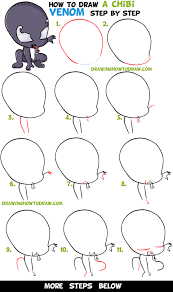 Remember, use a sharp pencil for this. How To Draw Chibi Cute Venom From Marvel Spiderman Easy Step By Step Drawing Tutorial For Kids Beginners How To Draw Step By Step Drawing Tutorials