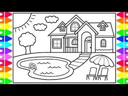 Here are a few other ideas. How To Draw A House With A Pool For Kids House With Pool Drawing And Coloring Pages For Kids Pool Drawing House Drawing For Kids Coloring Pages For Kids