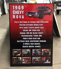 Custom reupholstery antique restoration furniture repairs shades and blinds flooring and carpeting Car Show Boards Car Show Signs Car Show Displays Props Cars Bikes Chevy Nova Chevy Transmission Car Show