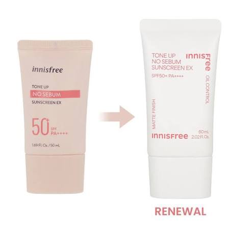 Kem Chống Nắng Innisfree Tone Up No Sebum Sunscreen EX Nâng Tone Kiềm Dầu mẫu 2024