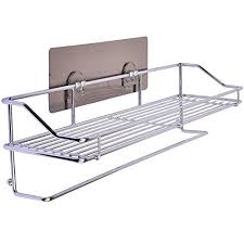 Crystallove Self Adhesive Chromed Metal Shower Caddy Storage Basket Bathroom Wall Mounted Corner Shelf K Shower Caddy Storage Metal Bathroom Shelf Shower Caddy