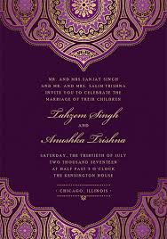 Indian Inspired Invitations In Purple Wedding Card Design Indian Indian Wedding Invitation Cards Wedding Card Wordings