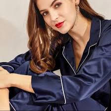 Satin navy pyjamas discount