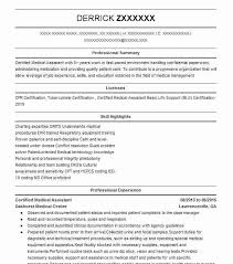 certified medical assistant resume sample livecareer