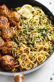 Garlic Butter Turkey Meatballs With Lemon Zucchini Noodles Zoodle Recipes Recipes Zucchini Noodle Recipes