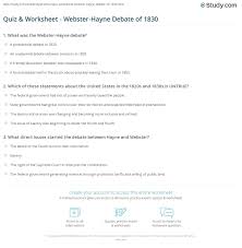 Quiz Worksheet Webster Hayne Debate Of 1830 Study Com