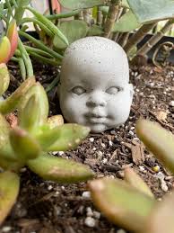 1 CONCRETE Baby Doll Head Garden Decoration bubba