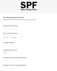It enables you to be certain that you'll get the specific pictures you've envisioned, and it makes your photographer's job a little easier. Pre Wedding Videography Questionnaire Form Template Jotform