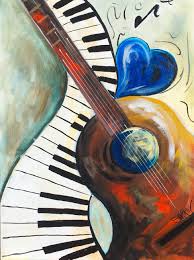 Abstract Music Acrylic Painting On Canvas With Heart Guitar And Piano For The Fully Guided Free Tutorial On Youtube By T The Art Sherpa Music Painting Painting