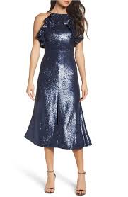 C Meo Collective Navy C Meo Illuminated Sequin Ruffle Midi Mid Length Cocktail Dress Size 6 S 62 Off Retail