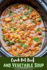 Easy To Make Loaded With Hearty Vegetables Delicious Beef This Crock Pot Beef And V Slow Cooker Recipes Beef Vegetable Soup Crock Pot Crockpot Recipes Easy