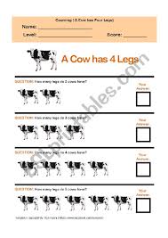 Visit all kids network to check out all of our free printable. Counting A Cow Has 4 Legs Esl Worksheet By Kensweb