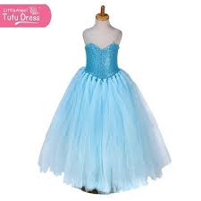 Handmade Frozen Princess Queen Elsa Sequinned Tutu Dress Floor Length Fancy Dress Princess Costumes For Girls Girls Strapless Dresses Fancy Dress Costumes