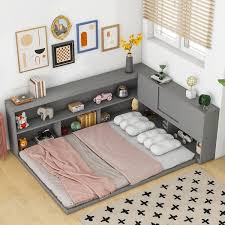 Gray Wood Frame Full Size Platform Bed