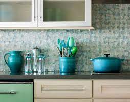 Here's a kitchen glass tile backsplash idea: House Of Turquoise Mina Brinkey Photography Glass Mosaic Tile Backsplash Glass Backsplash Mosaic Tile Kitchen