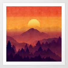 Buy Sunset In The Misty Mountains Art Print By Sunnybunny Worldwide Shipping Available At Society Mountain Sunset Painting Mountain Art Print Sunrise Painting