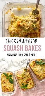 Low Carb Chicken Alfredo Squash Bake Spaghetti Squash Meal Prep What S For Meal Prep Baked Squash Baked Spaghetti Squash Chicken Alfredo