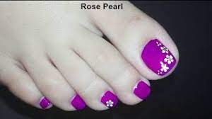 Pick flowers like daisies, roses or lilies to be painted in vibrant shades of pink, red, blue, yellow and violet. Easy Diy Purple Floral Pedicure Tutorial Toenail Art Design Rose Pearl Youtube