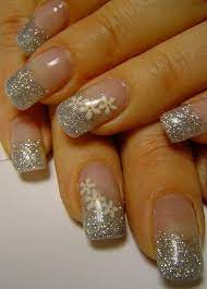 silber blumen weiss nageldesign mit glitzer nails makeup nails french nail art