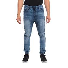 Victorious Mens Drop Crotch Jogger Denim Pants Jg803 Dark Indigo Large