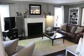 Elegant Grey Color Ideas For Living Room With Brick Fireplace And Brown Furniture Brown Leathe Grey Walls Living Room Living Room Grey Small Living Room Design