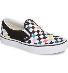 Black And Rainbow Checkered Vans Slip Ons Party Check Slip On Sneaker Main Color Party Checker Multi Black Cute Shoes Cute Vans Checkered Shoes