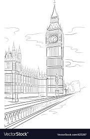 Drawing Big Ben Of Tower In London Uk Vector Image On Vectorstock Big Ben Drawing London Drawing Big Ben