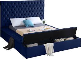 Plush, plump and lavishly svelte; Melissa Velvet Navy Queen Bed 631 Only 1 699 00 Houston Furniture Store