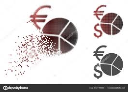 Damaged Pixel Halftone Currency Pie Chart Icon Stock